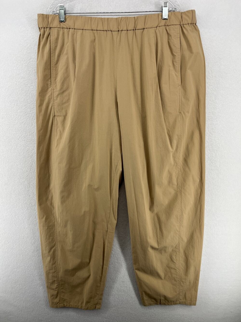 EILEEN FISHER Pants XL Lantern Organic Cotton Poplin Carrot Pleated Brown NEW